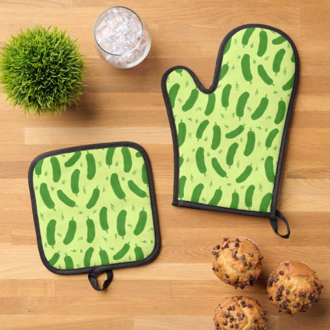 Ensemble De Gant De Cuisine Et De Manique Collection Pickle & Fresh motif (De haut en bas)