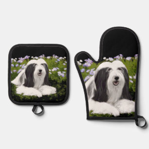 Ensemble De Gant De Cuisine Et De Manique Collie hardie Black Peinture Cute Dog Art