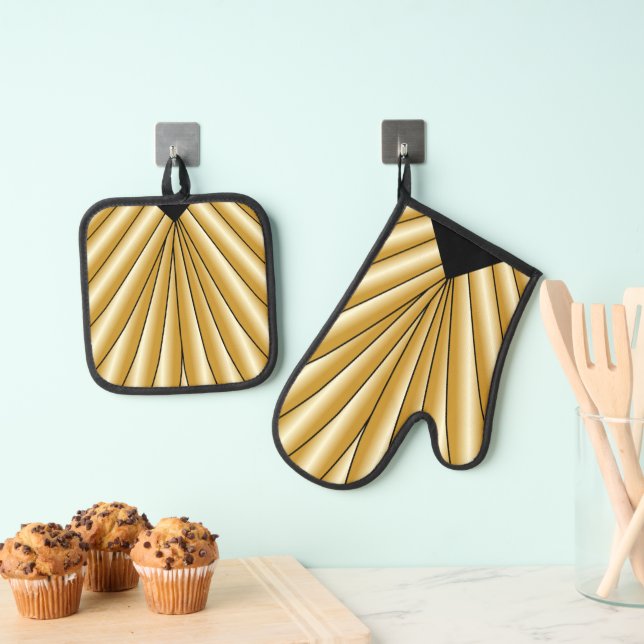 Ensemble De Gant De Cuisine Et De Manique Conception Art Déco en Or (In situ (suspendu))