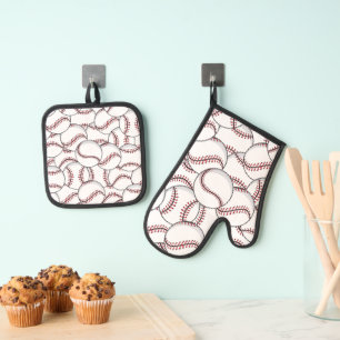 Ensemble De Gant De Cuisine Et De Manique Conception de base-ball Four Mitt et Pot Holders