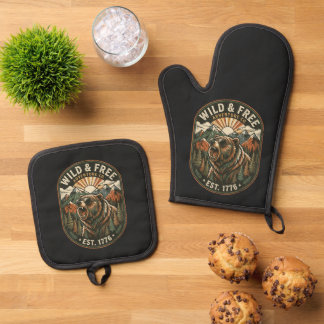 Ensemble De Gant De Cuisine Et De Manique Conception de camping rétro pour les amoureux de l