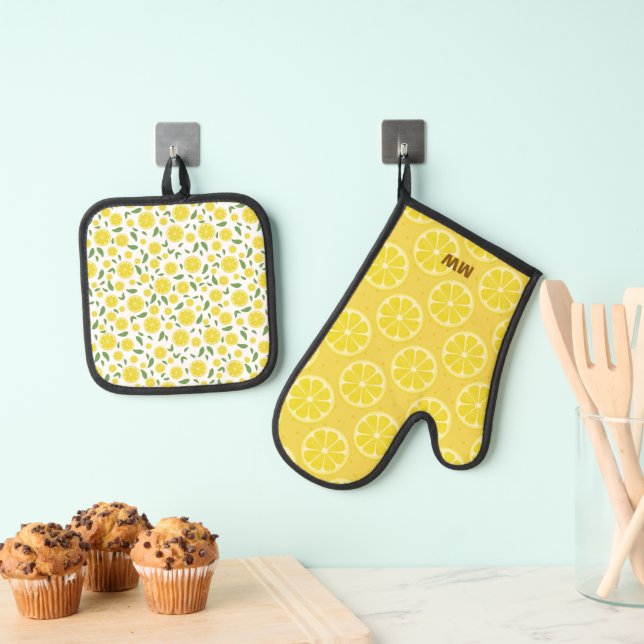 Ensemble De Gant De Cuisine Et De Manique Conception de citron mignon (In situ (suspendu))