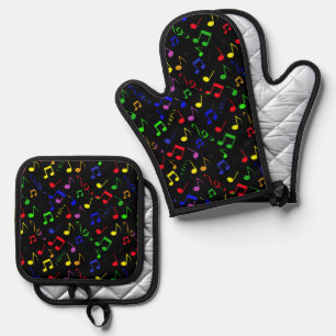 Ensemble De Gant De Cuisine Et De Manique Conception de notes musicales colorées