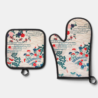 Ensemble De Gant De Cuisine Et De Manique Conception florale japonaise