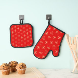 Ensemble De Gant De Cuisine Et De Manique Conception ornementale rouge et or