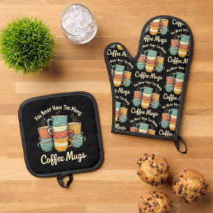 Ensemble De Gant De Cuisine Et De Manique Conception Vintage de la pile de café rétro