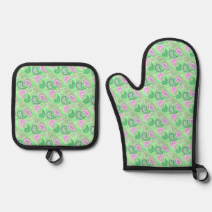 Ensemble De Gant De Cuisine Et De Manique Concombres turcs motif abstrait à pois