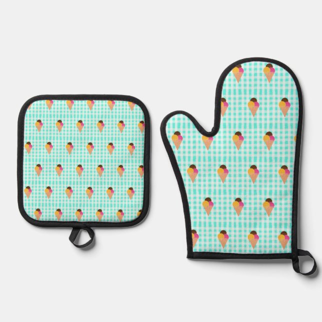 Ensemble De Gant De Cuisine Et De Manique cône gaufre crème glacée (Recto)