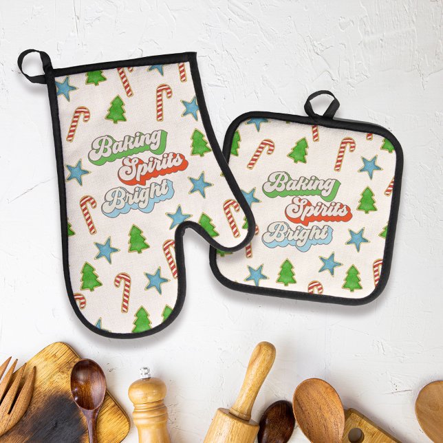 Ensemble De Gant De Cuisine Et De Manique Cookies de Noël mignons (Baking Spirits Bright Cute Oven Mitts.)