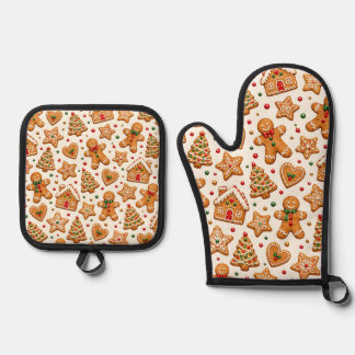 Ensemble De Gant De Cuisine Et De Manique Cookies de pain d'épice à l'aquarelle et friandise
