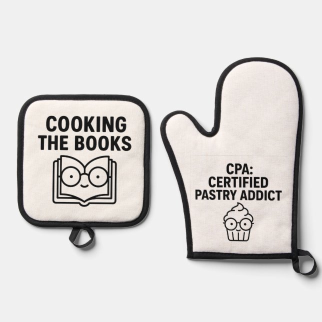 Ensemble De Gant De Cuisine Et De Manique Cooking the Books - Funny Accounting Pun (Recto)