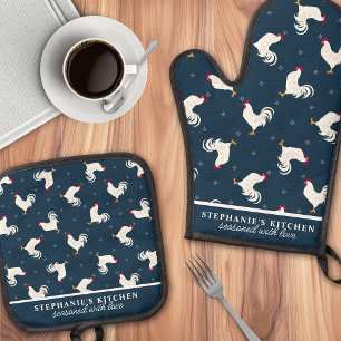 Ensemble De Gant De Cuisine Et De Manique Coqs de la campagne motif marine personnalisé