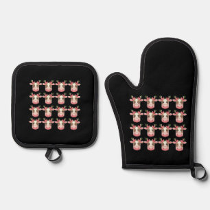 Ensemble De Gant De Cuisine Et De Manique Coquette de Noël Vache des Highlands Occidentale N