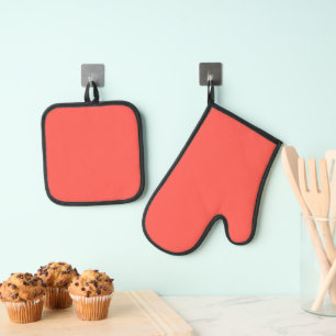 Ensemble De Gant De Cuisine Et De Manique Corail vivant couleur solide
