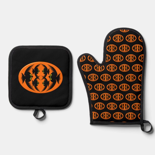 Ensemble De Gant De Cuisine Et De Manique Corbeaux d'Halloween (Recto)