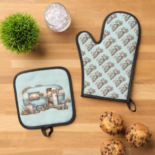 Ensemble De Gant De Cuisine Et De Manique Cottagecore Camper Vintage Floral Accents Boho