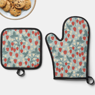 Ensemble De Gant De Cuisine Et De Manique Cottagecore Vintage Fleur de Fraisier Botanique Fl