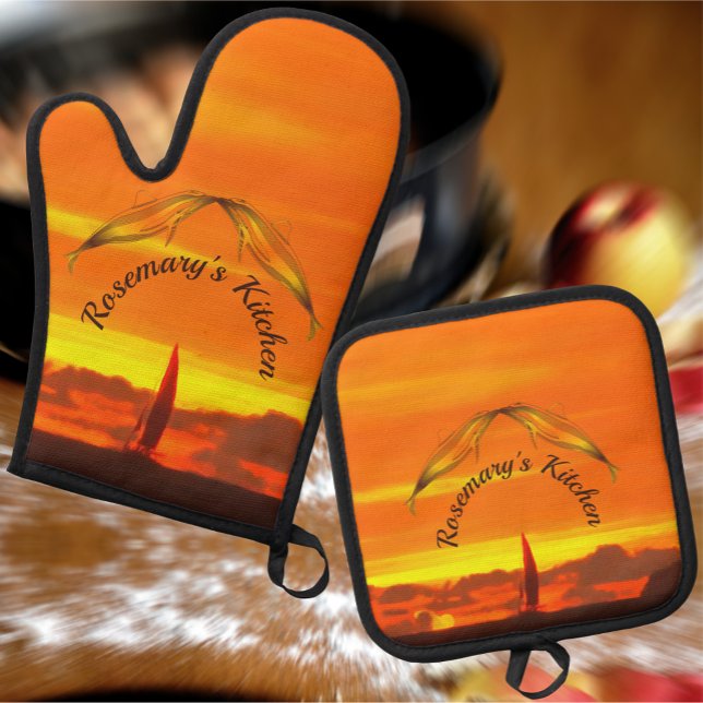 Ensemble De Gant De Cuisine Et De Manique Coucher de soleil 1300 (Créateur téléchargé)