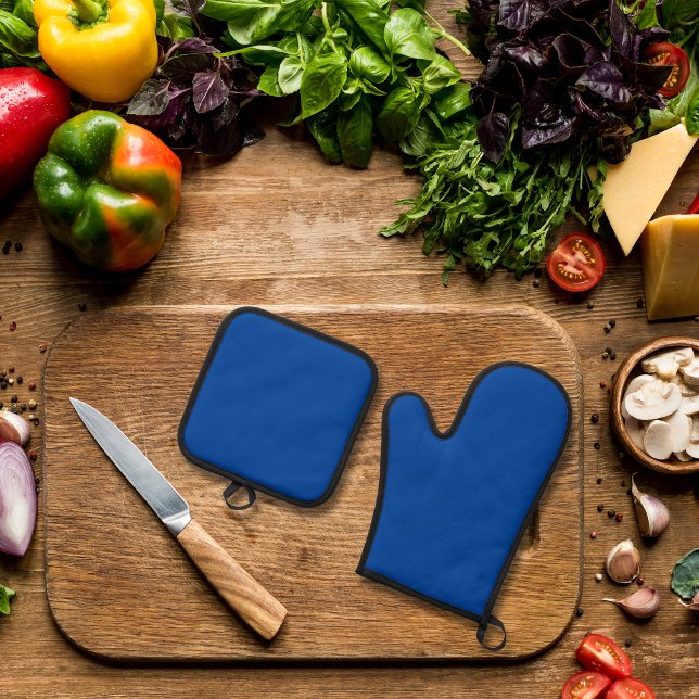 Ensemble De Gant De Cuisine Et De Manique Couleur bleu clair (Navy Blue pot holder and oven mitt)