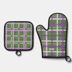 Ensemble De Gant De Cuisine Et De Manique Couleur mignonne violet et verte