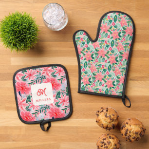 Ensemble De Gant De Cuisine Et De Manique Couleurs de fête de la Poinsettia