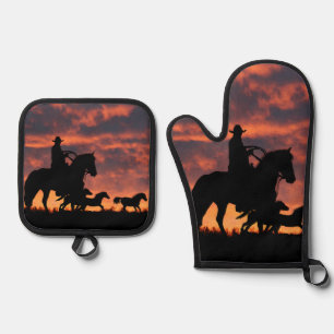 Ensemble De Gant De Cuisine Et De Manique Country Western Cowboy BBQ Mit et Glove