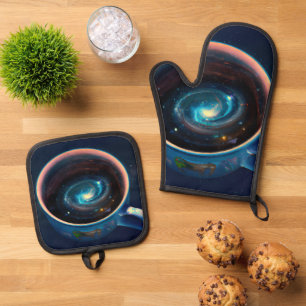 Ensemble De Gant De Cuisine Et De Manique Coupe de café cosmique