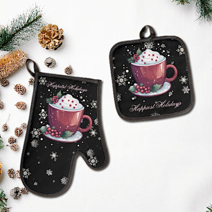 Ensemble De Gant De Cuisine Et De Manique Coupe de Noël de chocolat chaud