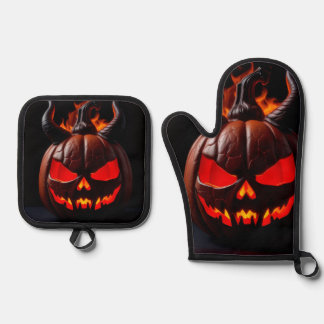 Ensemble De Gant De Cuisine Et De Manique Couronne de citrouille diabolique Halloween Set de