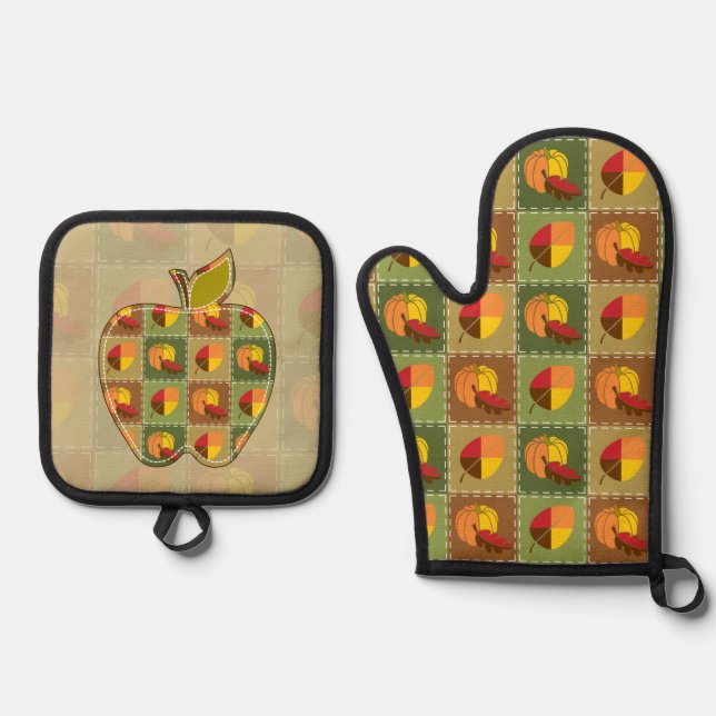 Ensemble De Gant De Cuisine Et De Manique Couverture d'Automne (Recto)