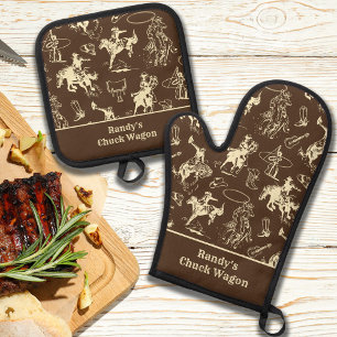 Ensemble De Gant De Cuisine Et De Manique Cowboy Western Rodeo personnalisé