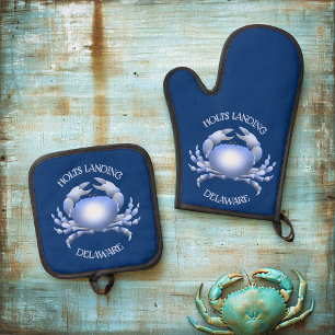 Ensemble De Gant De Cuisine Et De Manique Crabe bleu à l'atterrissage