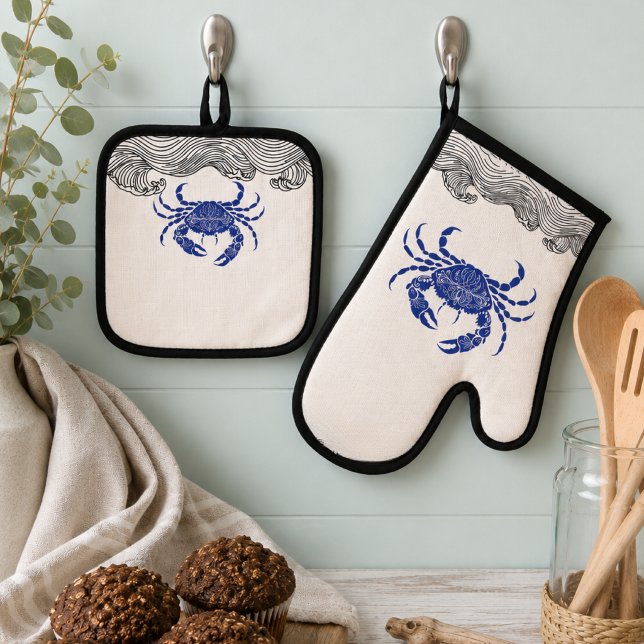 Ensemble De Gant De Cuisine Et De Manique Crabe Mandala (Créateur téléchargé)