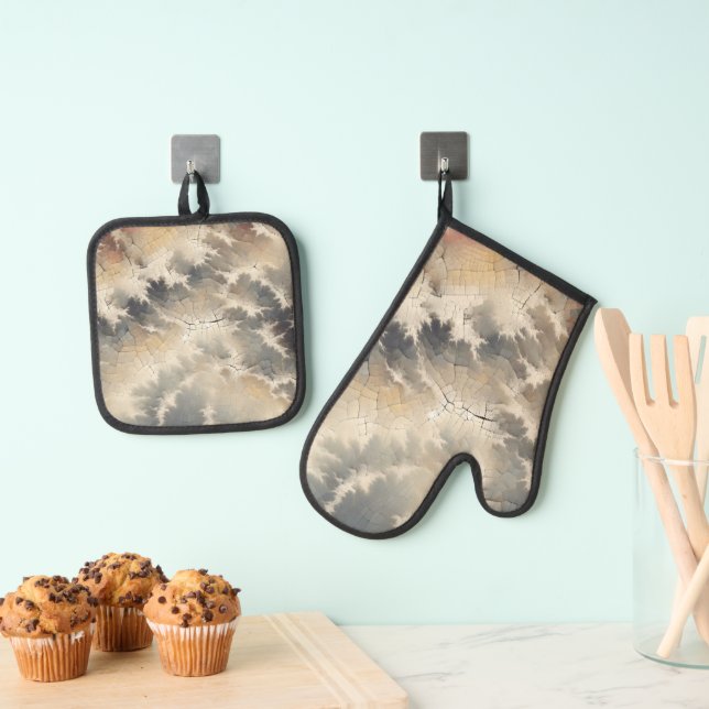 Ensemble De Gant De Cuisine Et De Manique Crackle rustique Abstrait (In situ (suspendu))