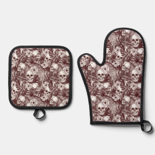 Ensemble De Gant De Cuisine Et De Manique Crânes Jungle Four Mitt Set