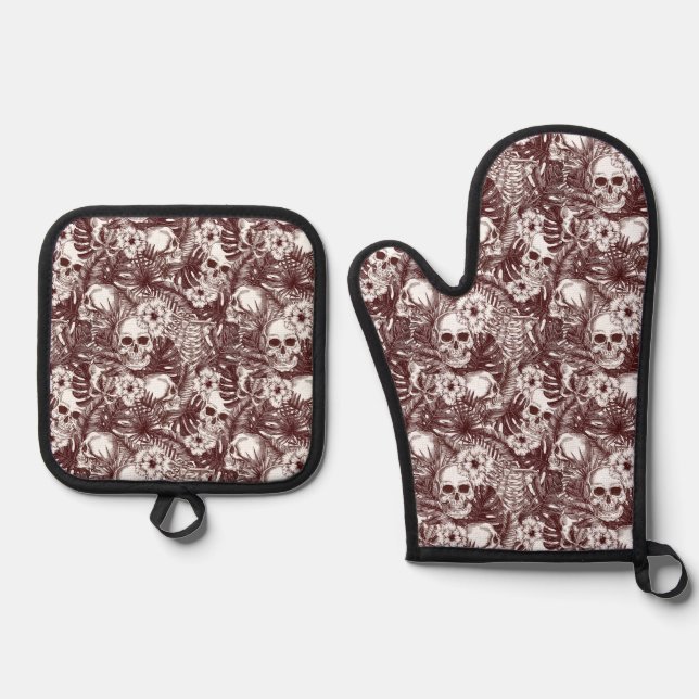 Ensemble De Gant De Cuisine Et De Manique Crânes Jungle Four Mitt Set (Recto)