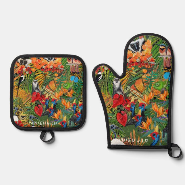 Ensemble De Gant De Cuisine Et De Manique Création Sauvage  (Recto)