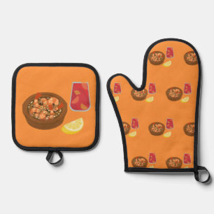 Ensemble De Gant De Cuisine Et De Manique Crevettes et Sangria