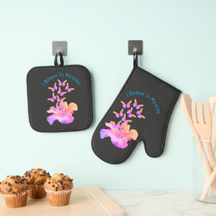 Ensemble De Gant De Cuisine Et De Manique Croire En Miracles Hibiscus Flower Butterflies