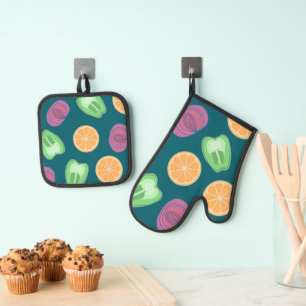 Ensemble De Gant De Cuisine Et De Manique Cuisine colorée Fruit & Veggie