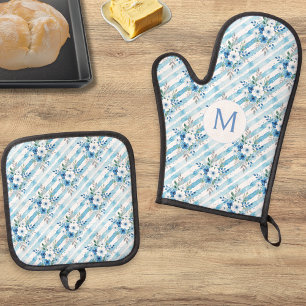 Ensemble De Gant De Cuisine Et De Manique Cuisine de Campagne Personnalisée à Rayures Floral