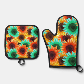 Ensemble De Gant De Cuisine Et De Manique Cuisine design fleurie Porte-poste