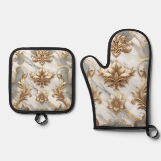 Ensemble De Gant De Cuisine Et De Manique Cuisine en or et marbre Mitts