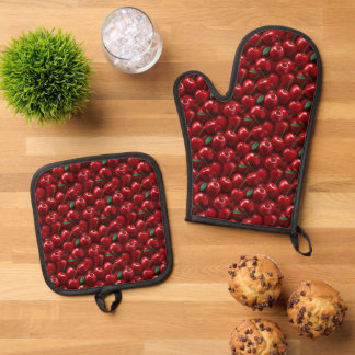 Ensemble De Gant De Cuisine Et De Manique Cuisine motif carrelée en cerisier mignonne