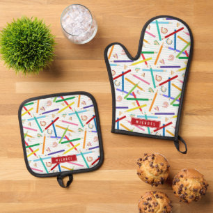 Ensemble De Gant De Cuisine Et De Manique Cuisine Motif pour enfants de crayons colorés