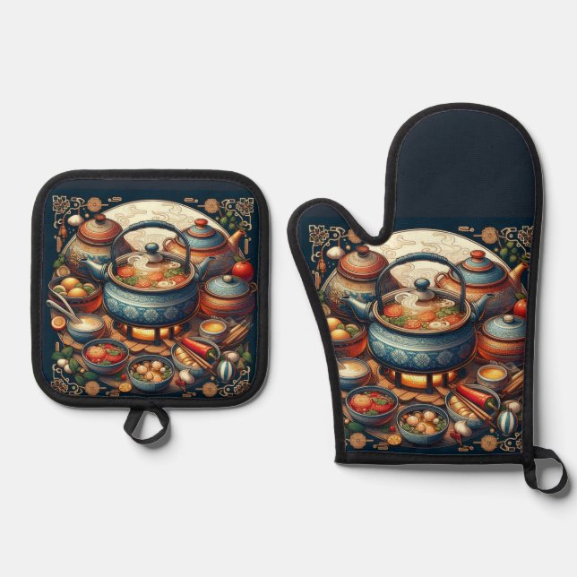 Ensemble De Gant De Cuisine Et De Manique Cuisinière argentée Mitt (Recto)