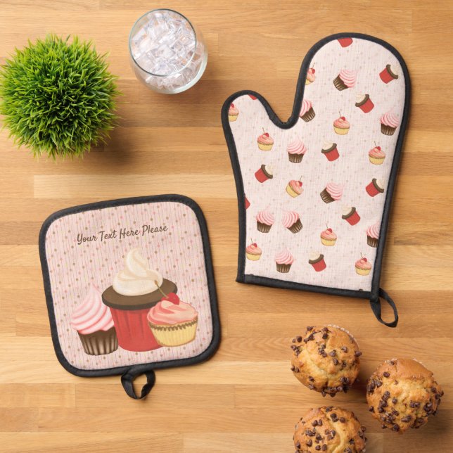Ensemble De Gant De Cuisine Et De Manique Cupcake Fun (De haut en bas)