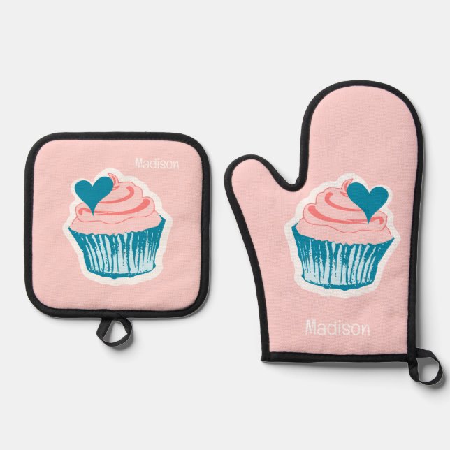 Ensemble De Gant De Cuisine Et De Manique Cupcakes (Recto)