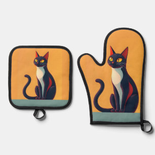 Ensemble De Gant De Cuisine Et De Manique Curieux chat