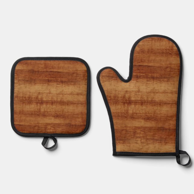 Ensemble De Gant De Cuisine Et De Manique Curly Koa Acacia Grain (Recto)